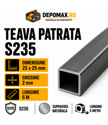 Teava patrata 25 x 25 x 2 mm, 6 metri